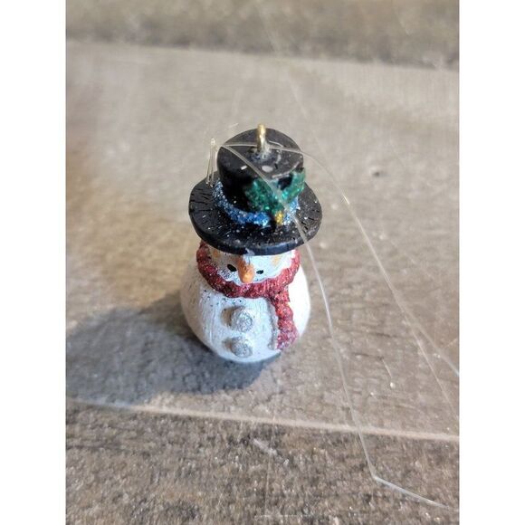Smiling mini Snowman Red Scarf ornament Xmas glitter - Picture 1 of 5